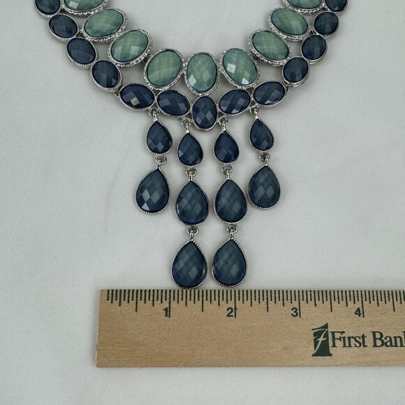 Erica Lyons EL Blue Green Gemstones Statement Necklace 21"-24" Adjustable Chain - Picture 10 of 12